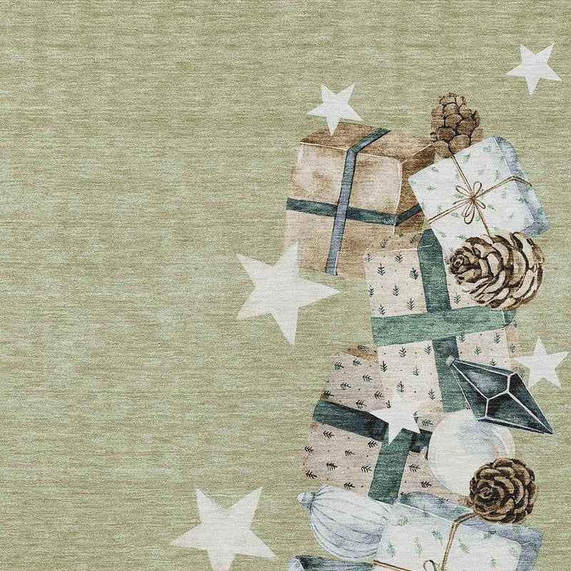 10' X 14' Artichoke Green Beige Ivory And Taupe Geometric Washable Indoor Outdoor Area Rug
