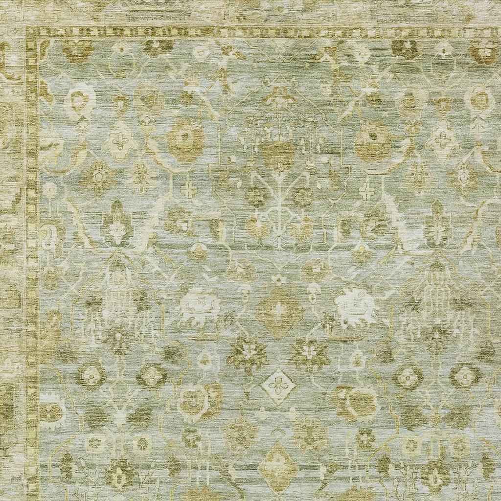 3' X 5' Sage And Ivory Oriental Washable Indoor Outdoor Area Rug