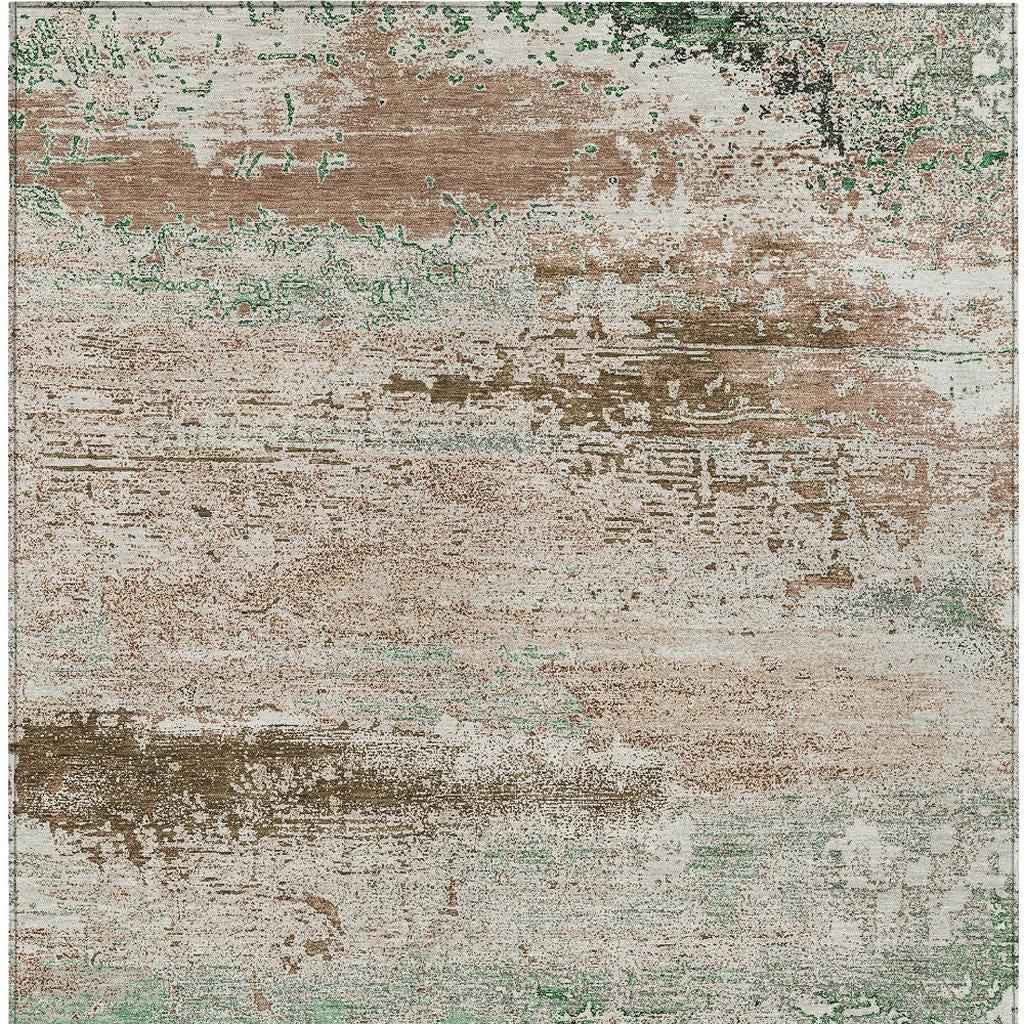 3' X 5' Khaki Beige And Ivory Abstract Washable Indoor Outdoor Area Rug