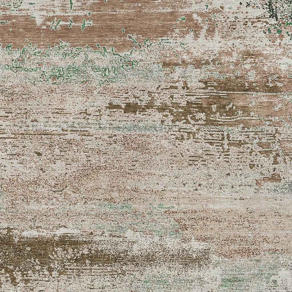 3' X 5' Khaki Beige And Ivory Abstract Washable Indoor Outdoor Area Rug