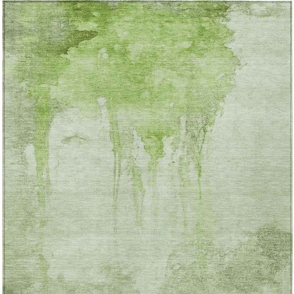 3' X 5' Artichoke Green And Ivory Abstract Washable Indoor Outdoor Area Rug