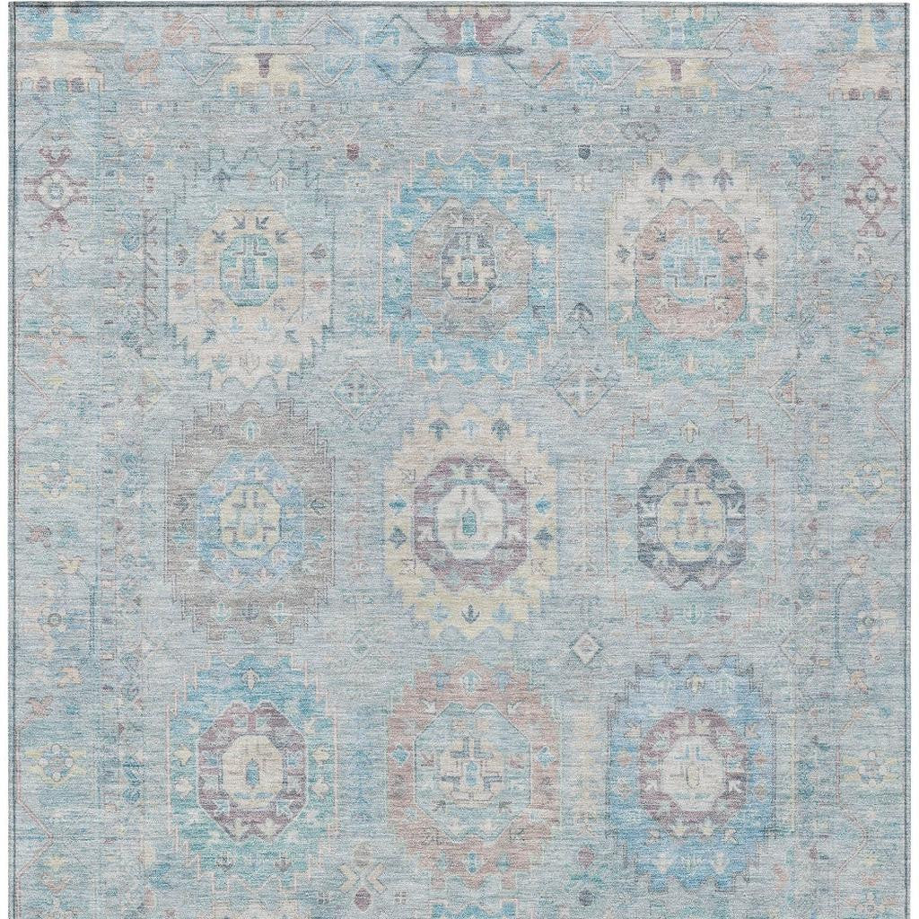 10' X 14' Sky Blue Beige And Blush Medallion Washable Indoor Outdoor Area Rug - Sports & Outdoor
