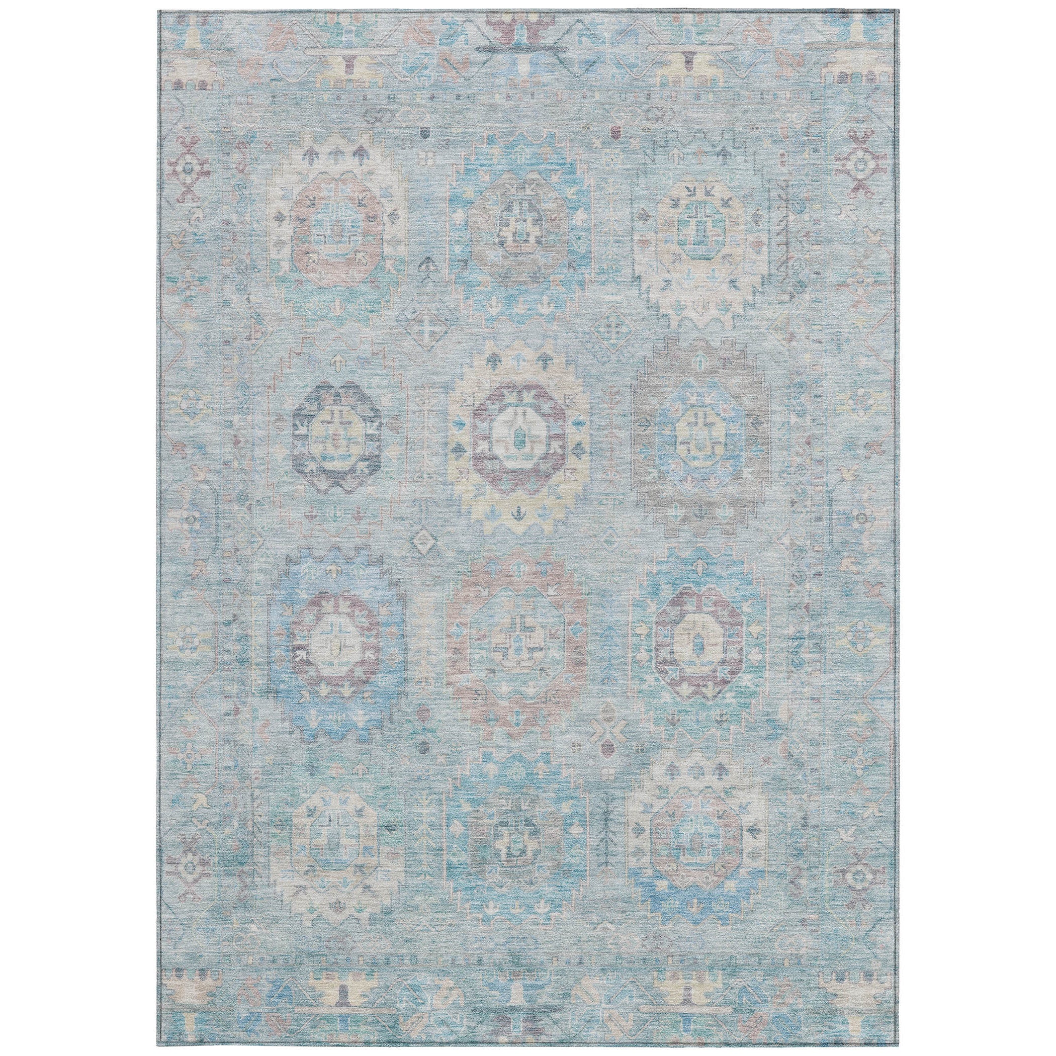 10' X 14' Sky Blue Beige And Blush Medallion Washable Indoor Outdoor Area Rug - Sports & Outdoor