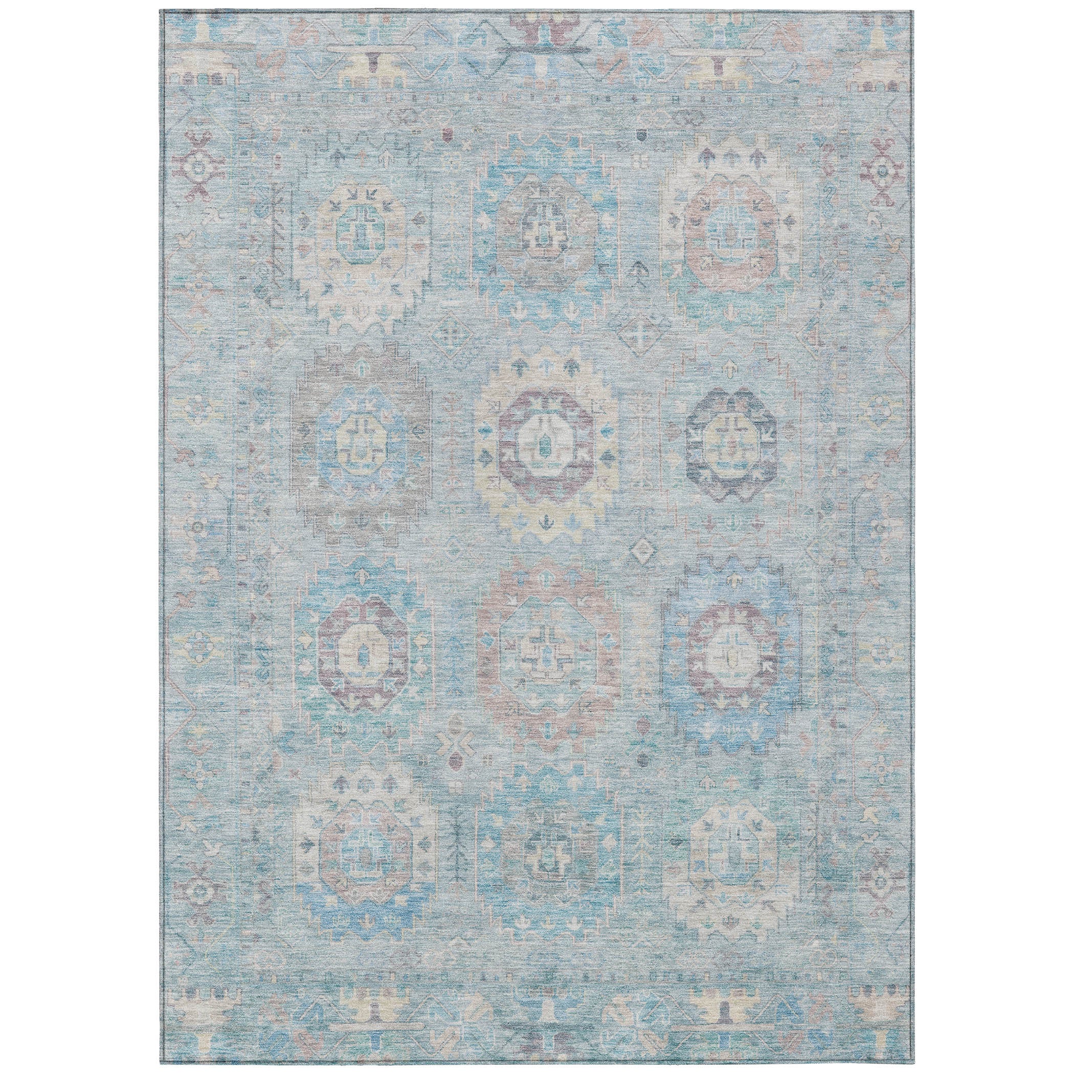 10' X 14' Sky Blue Beige And Blush Medallion Washable Indoor Outdoor Area Rug - Sports & Outdoor