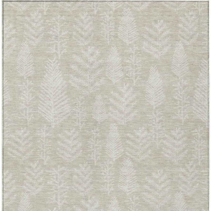 5' X 8' Beige And Ivory Botanical Leaves Washable Indoor Outdoor Area Rug