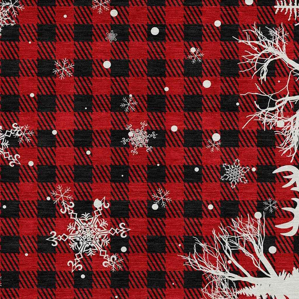 10' X 14' Red Black And Ivory Plaid Washable Indoor Outdoor Area Rug