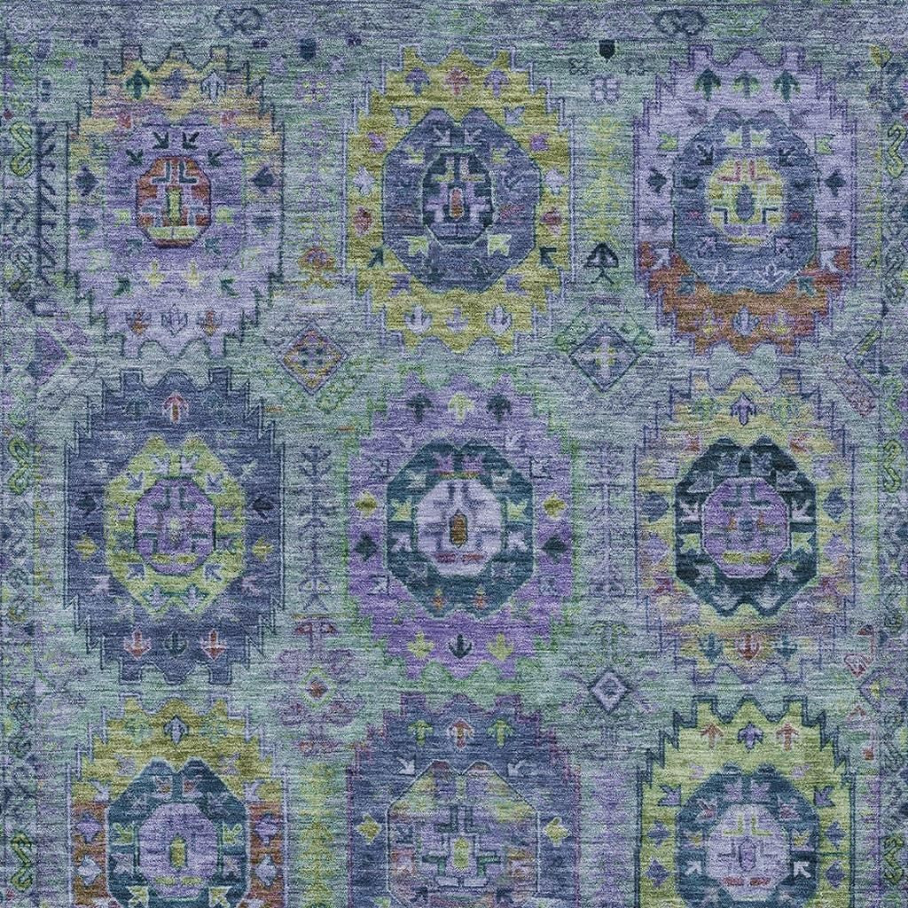 10' X 14' Green Blue And Purple Medallion Washable Indoor Outdoor Area Rug - Sports & Outdoor