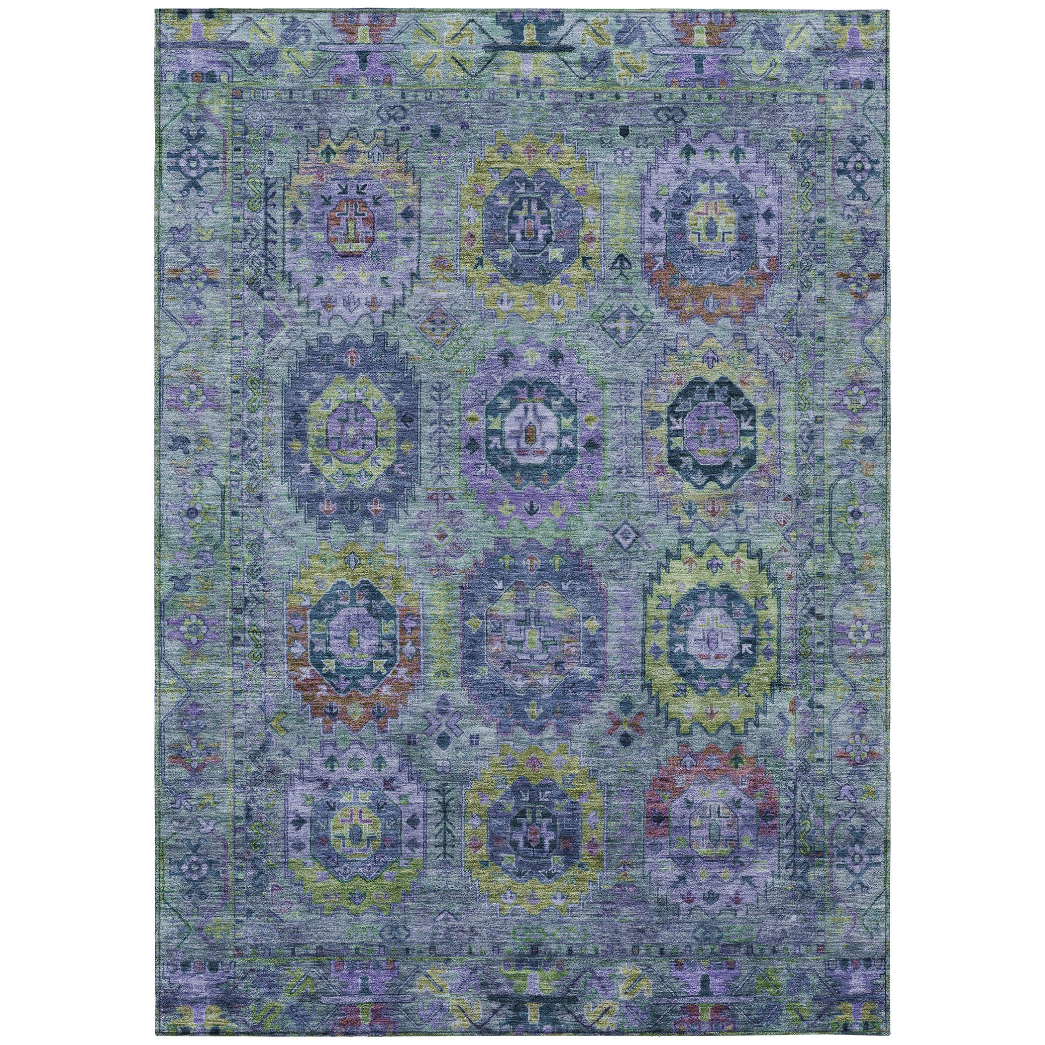 10' X 14' Green Blue And Purple Medallion Washable Indoor Outdoor Area Rug - Sports & Outdoor