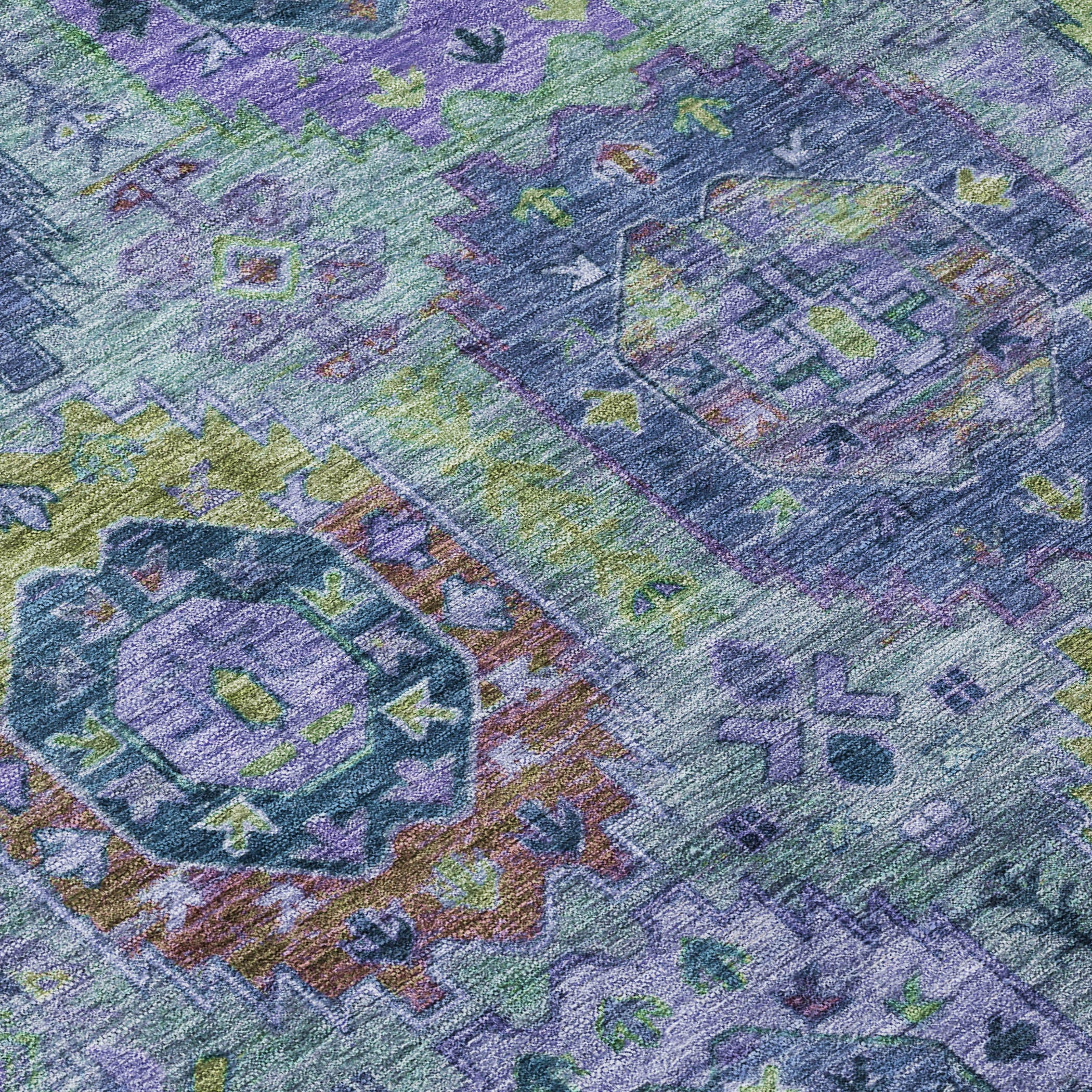 10' X 14' Green Blue And Purple Medallion Washable Indoor Outdoor Area Rug - Sports & Outdoor