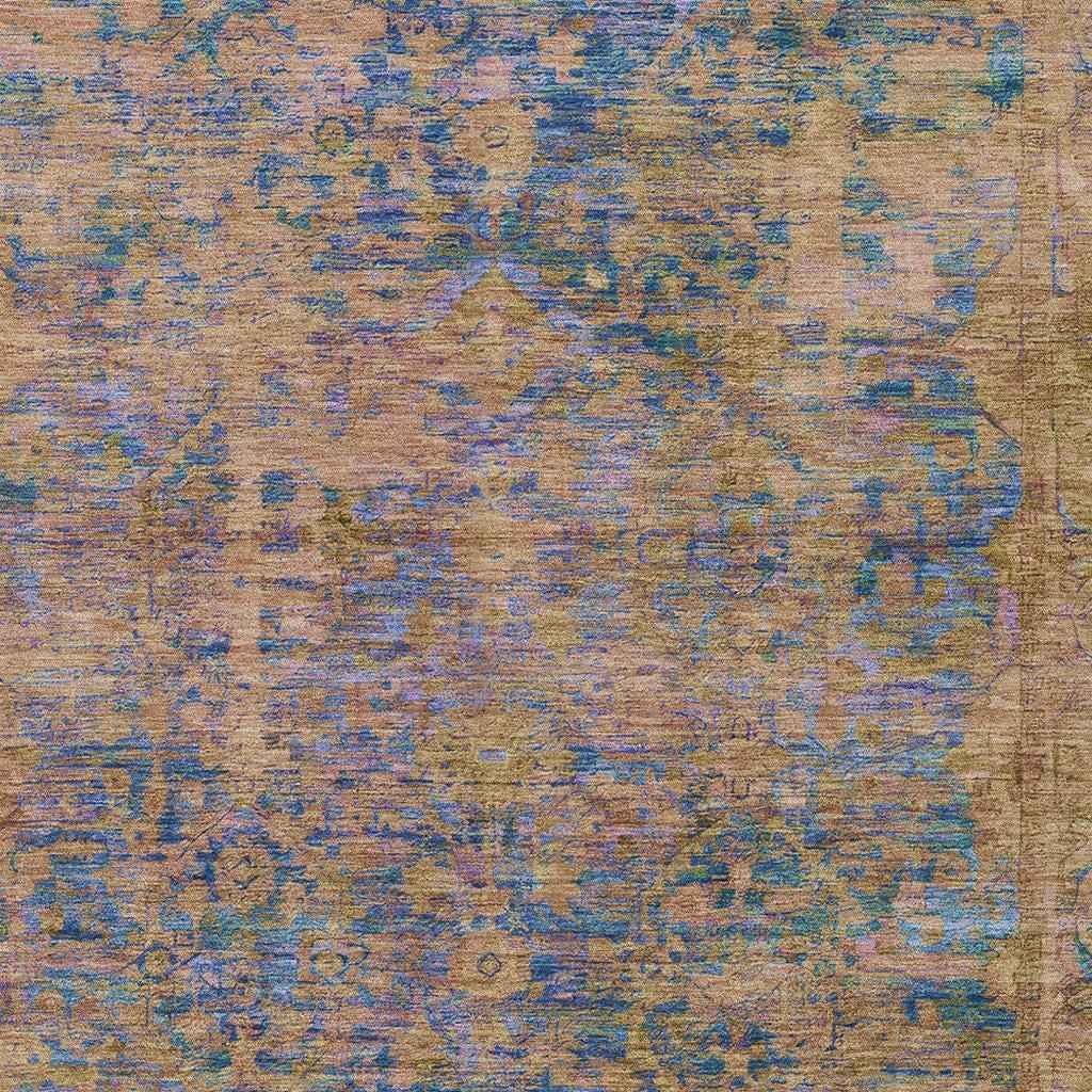 8' X 10' Navy Blue And Gold Abstract Washable Indoor Outdoor Area Rug