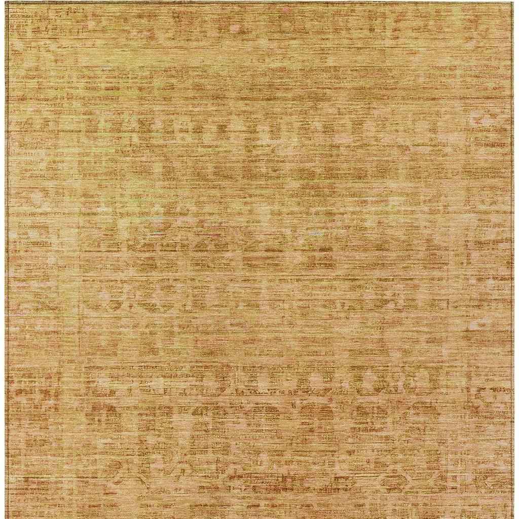 9' X 12' Salmon And Gold Abstract Washable Indoor Outdoor Area Rug