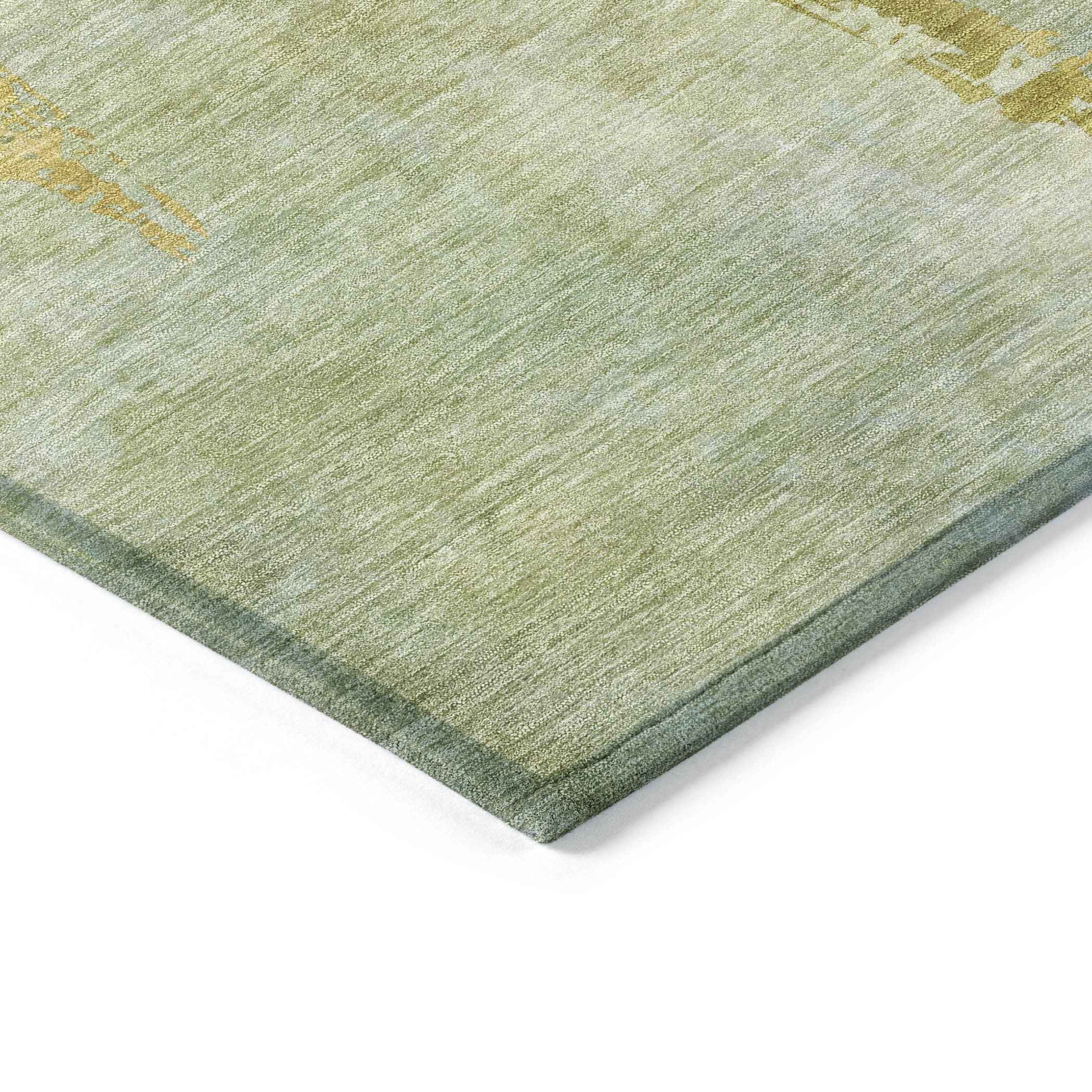 8' X 10' Sage And Gold Botanical Leaves Washable Indoor Outdoor Area Rug