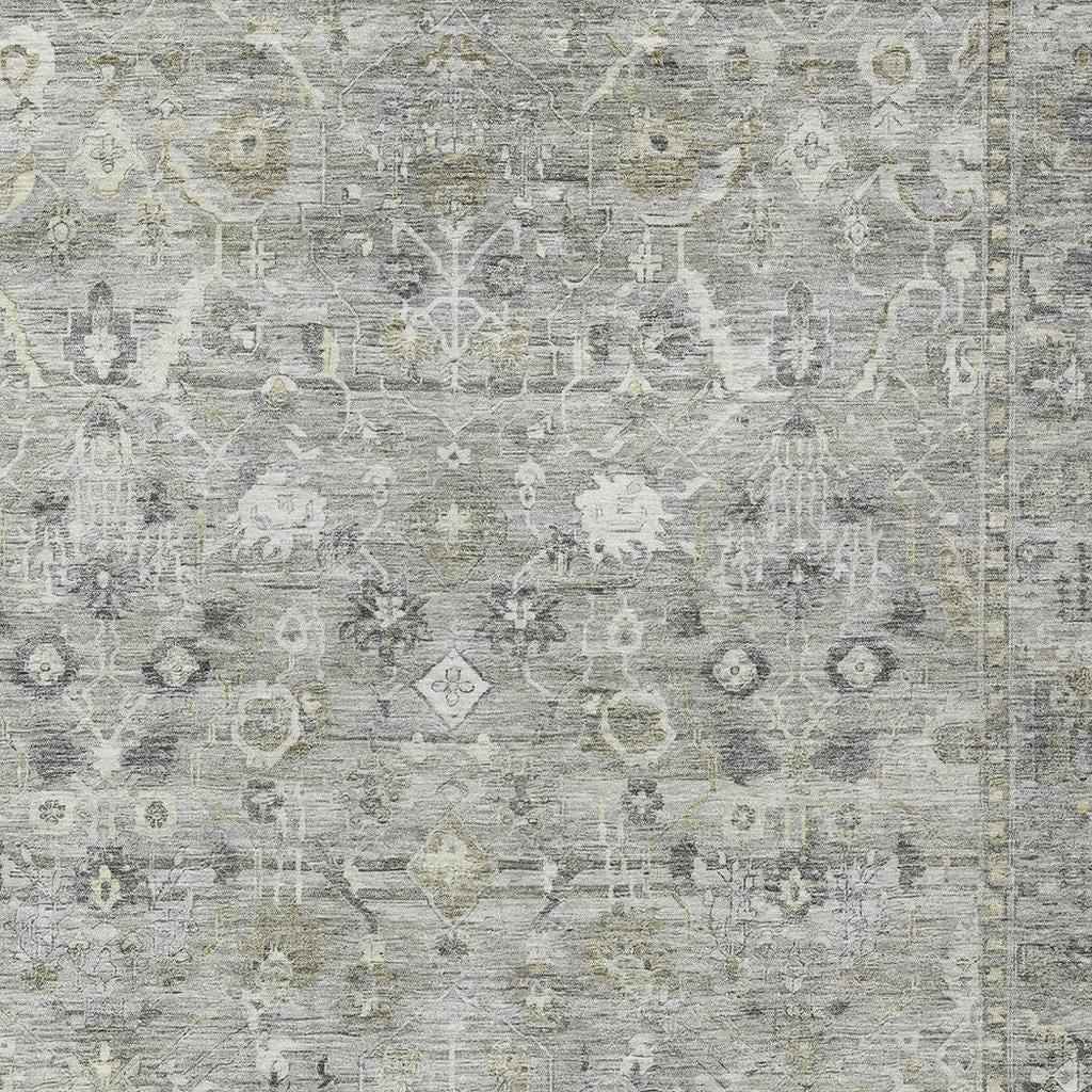 5' X 8' Pewter Beige And Ivory Oriental Washable Indoor Outdoor Area Rug