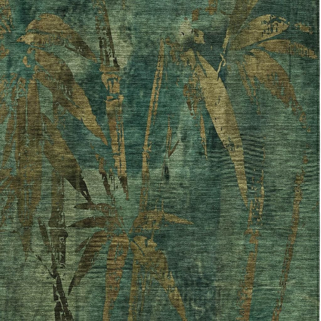 10' X 14' Green And Brown Botanical Leaves Washable Indoor Outdoor Area Rug - Sports & Outdoor