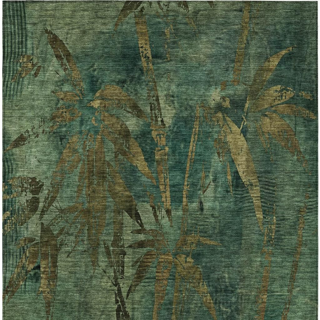 10' X 14' Green And Brown Botanical Leaves Washable Indoor Outdoor Area Rug - Sports & Outdoor