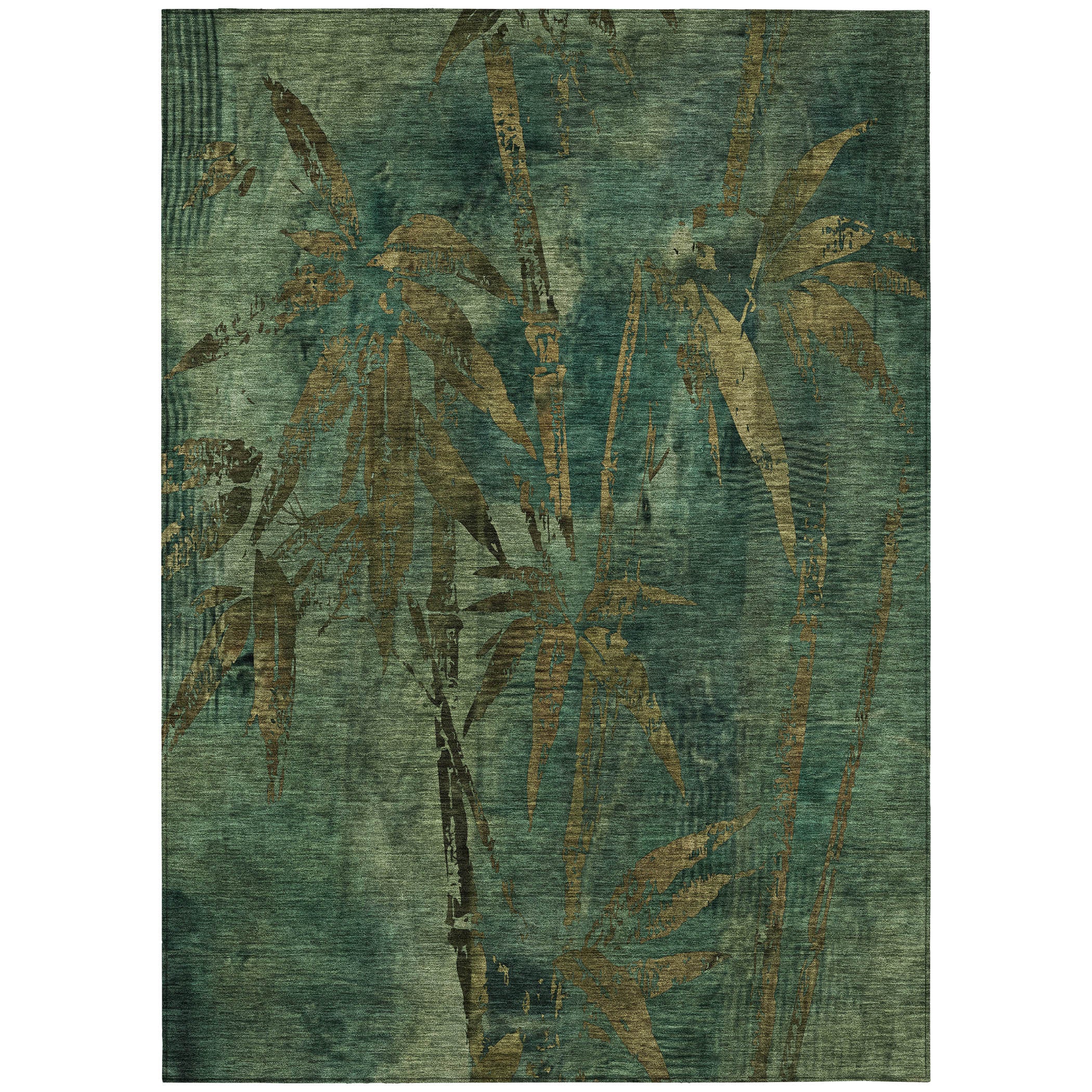 10' X 14' Green And Brown Botanical Leaves Washable Indoor Outdoor Area Rug - Sports & Outdoor