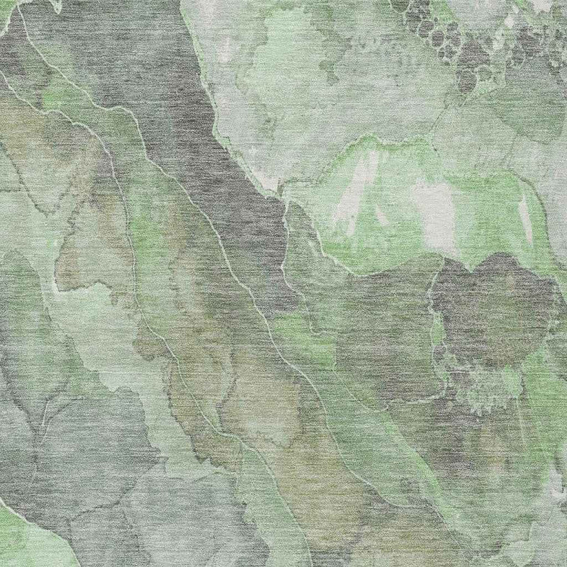 8' X 10' Green And Gray Floral Washable Indoor Outdoor Area Rug