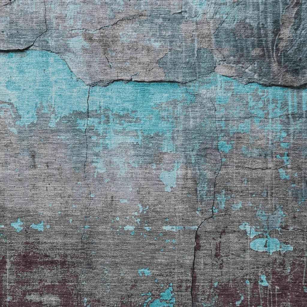 9' X 12' Teal Blue Gray And Taupe Abstract Washable Indoor Outdoor Area Rug