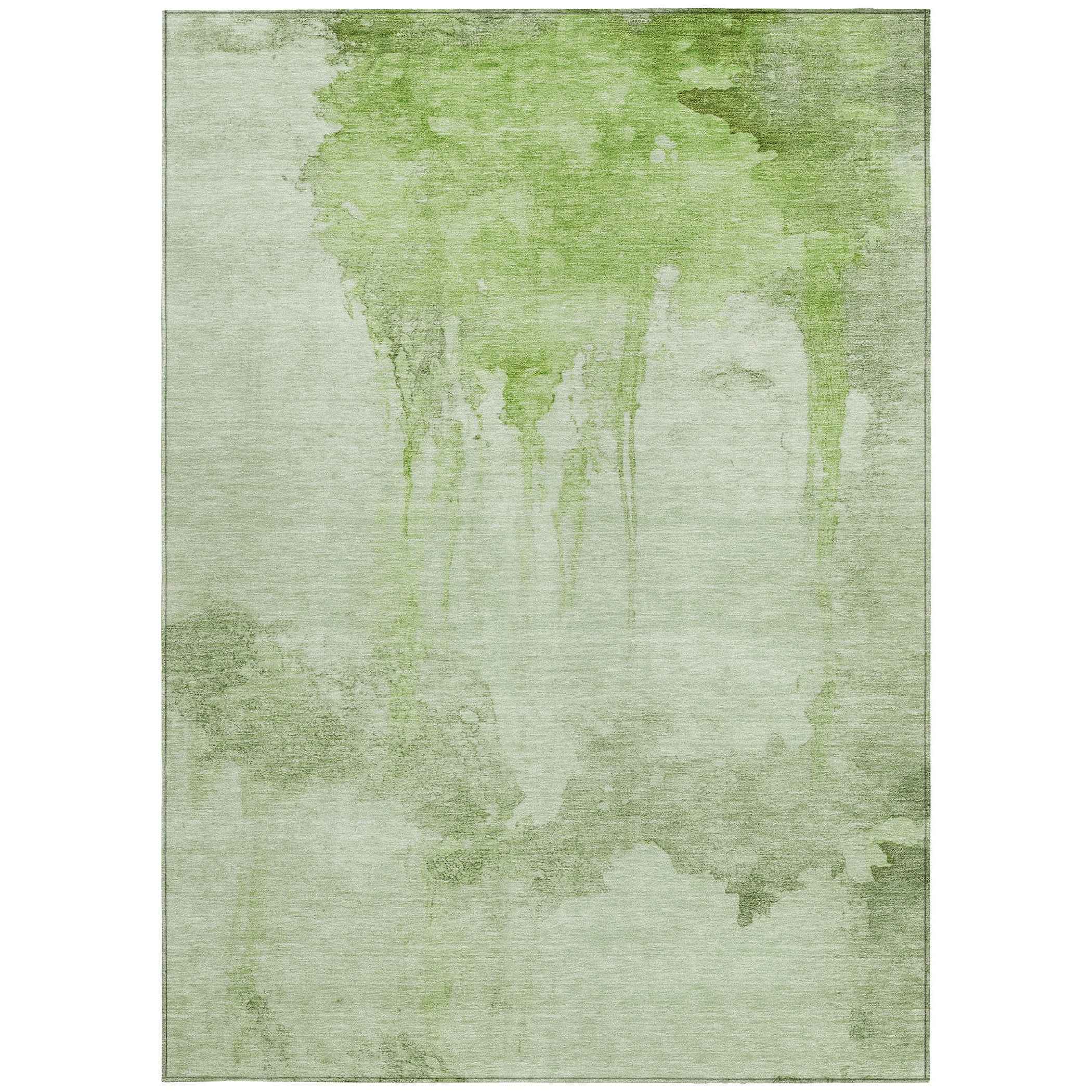 10' X 14' Artichoke Green And Ivory Abstract Washable Indoor Outdoor Area Rug