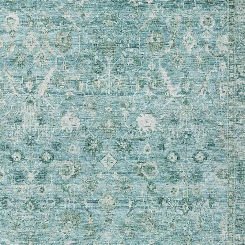 8' X 10' Blue Gray And Ivory Oriental Washable Indoor Outdoor Area Rug