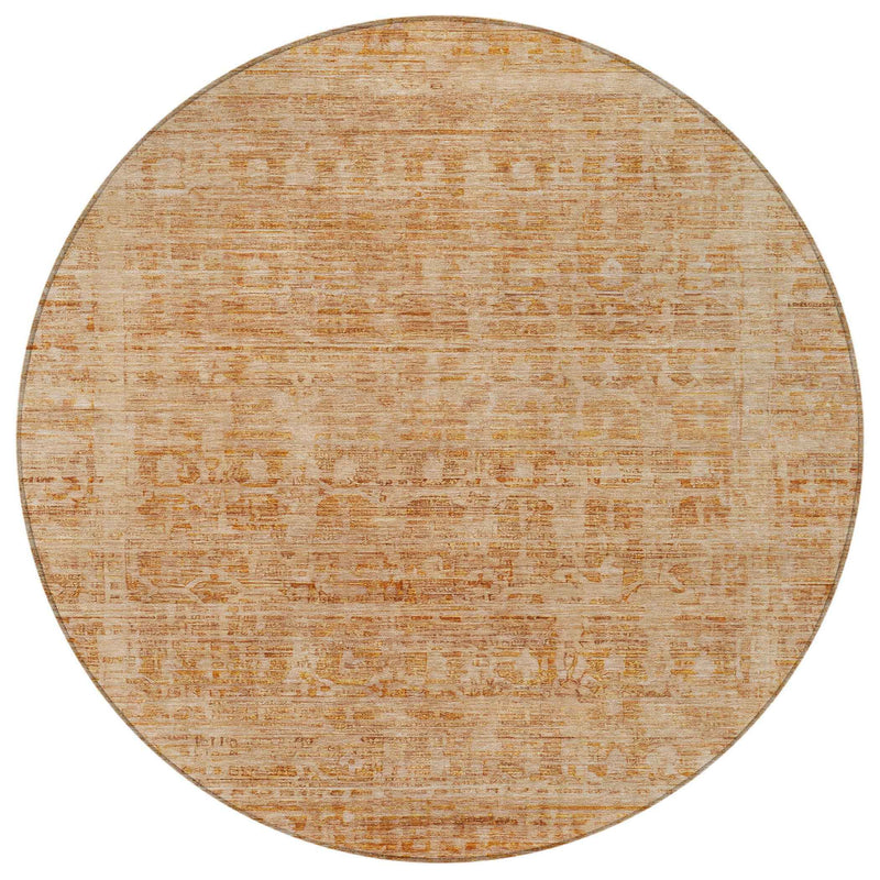 8' Coral And Peach Round Abstract Washable Indoor Outdoor Area Rug