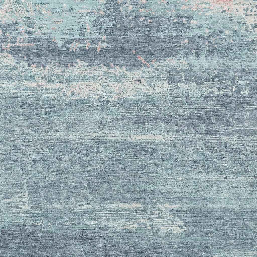 8' X 10' Teal Blue And Ivory Abstract Washable Indoor Outdoor Area Rug