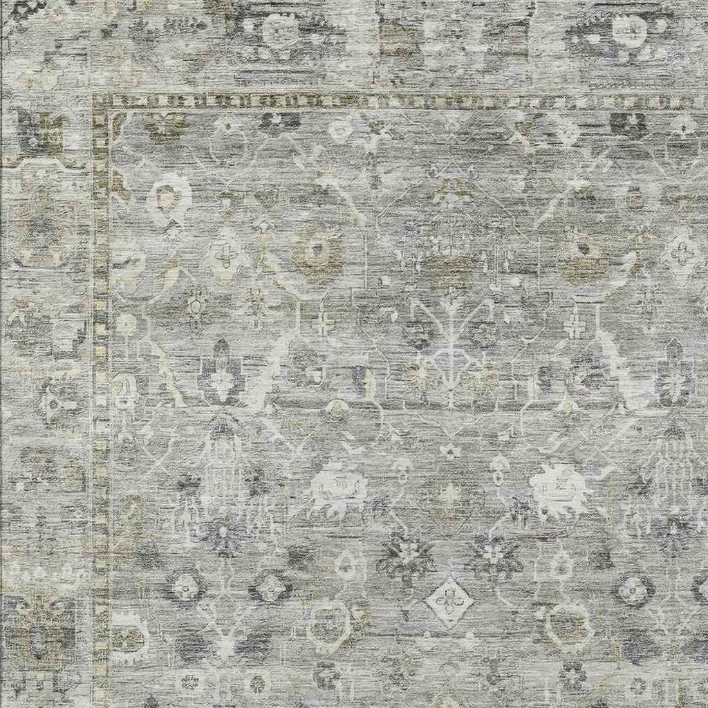 8' X 10' Pewter Beige And Ivory Oriental Washable Indoor Outdoor Area Rug