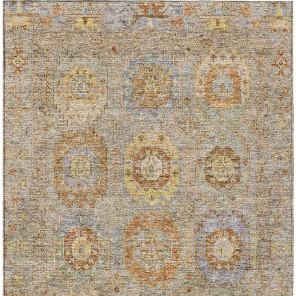 10' X 14' Taupe Gold And Lavender Medallion Washable Indoor Outdoor Area Rug - Sports & Outdoor