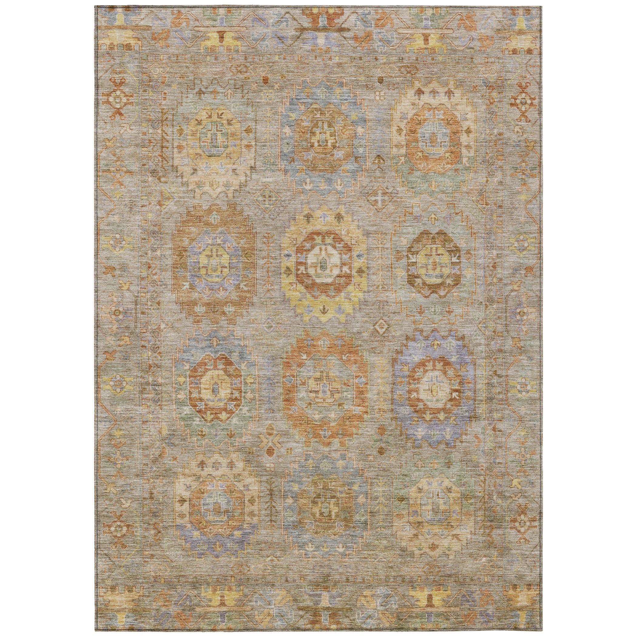 10' X 14' Taupe Gold And Lavender Medallion Washable Indoor Outdoor Area Rug - Sports & Outdoor