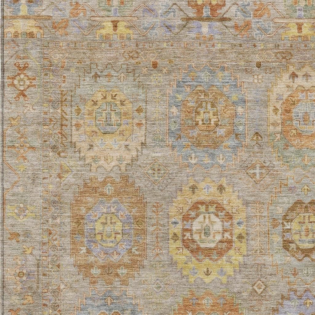 10' X 14' Taupe Gold And Lavender Medallion Washable Indoor Outdoor Area Rug - Sports & Outdoor