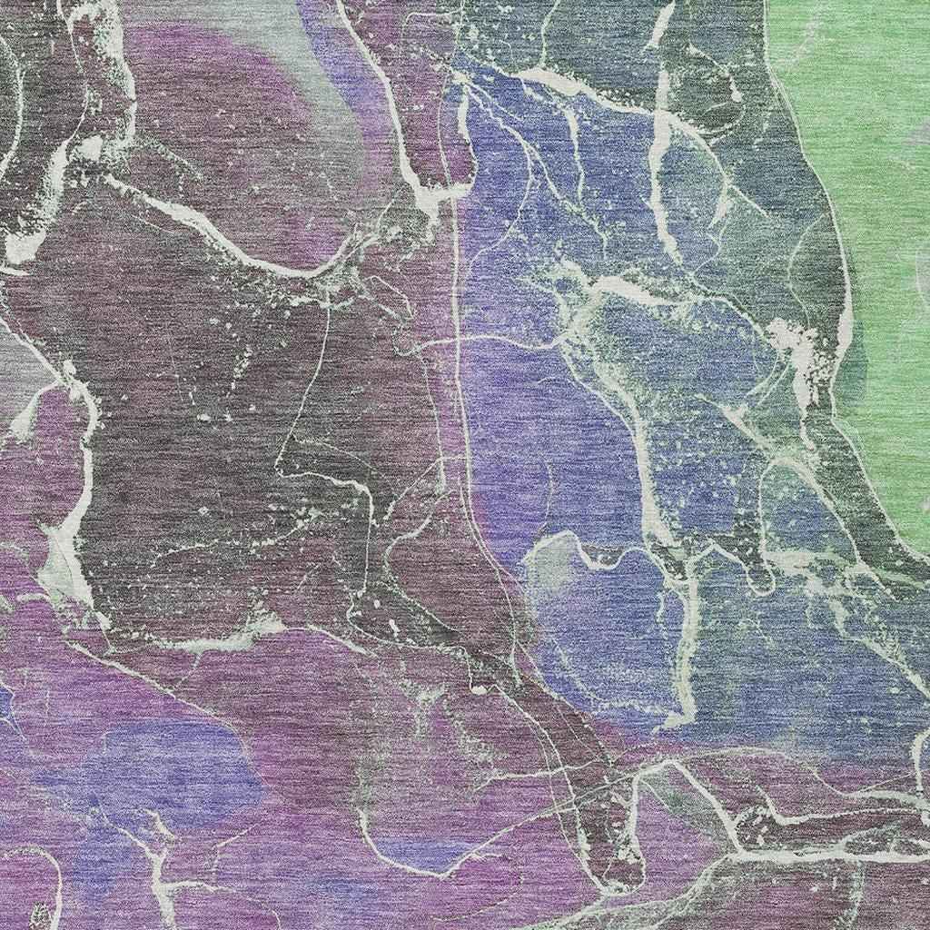 9' X 12' Purple Gray And Mint Green Abstract Washable Indoor Outdoor Area Rug