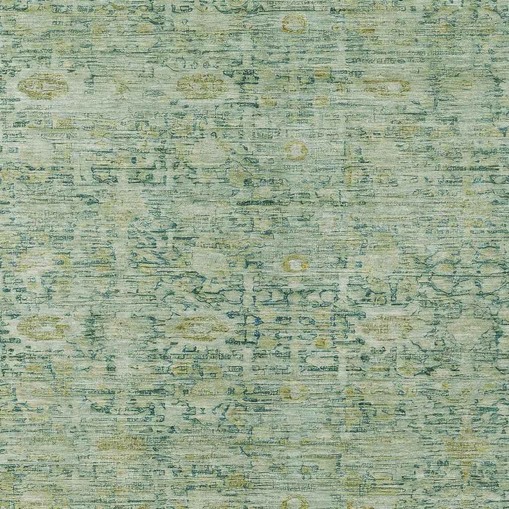 10' X 14' Artichoke Green And Teal Blue Oriental Washable Indoor Outdoor Area Rug