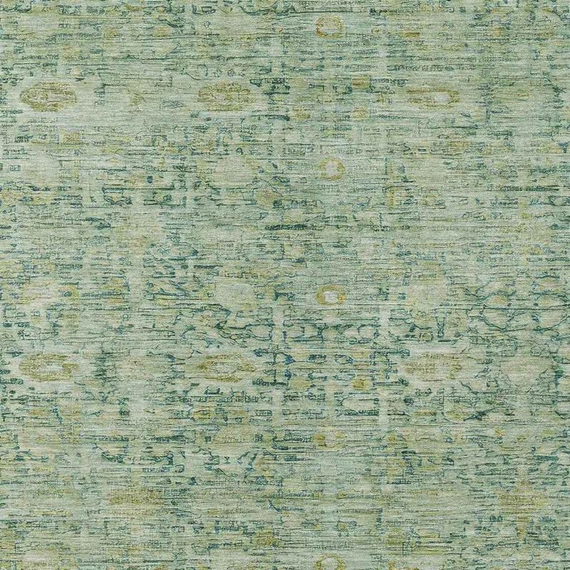 10' X 14' Artichoke Green And Teal Blue Oriental Washable Indoor Outdoor Area Rug