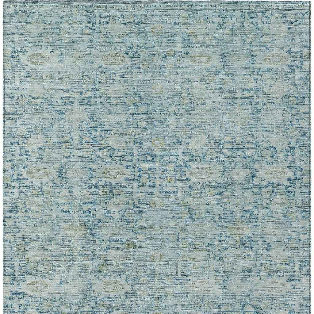 8' X 10' Blue And Ivory Oriental Washable Indoor Outdoor Area Rug