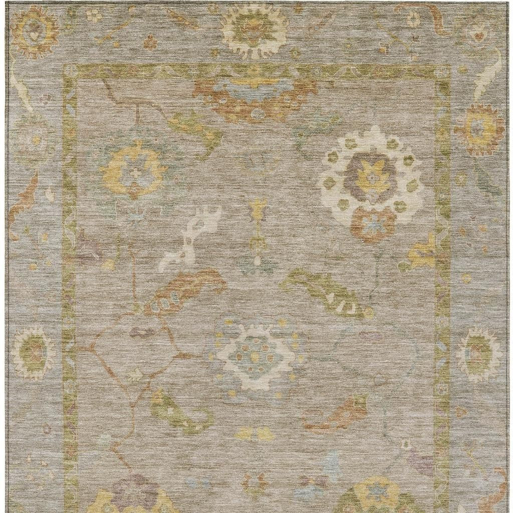 5' X 8' Khaki And Gold Floral Medallion Washable Indoor Outdoor Area Rug - Sports & Outdoor