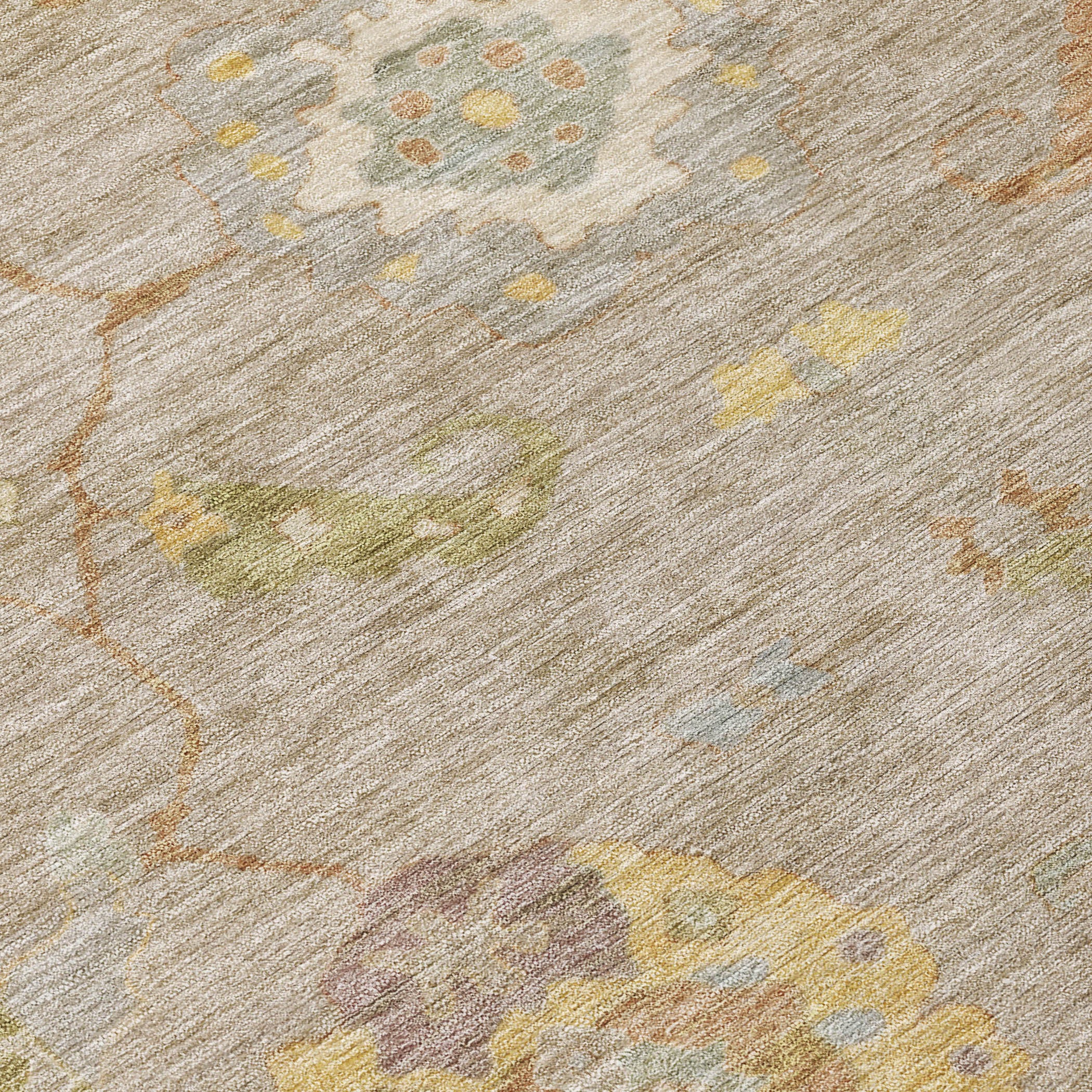 5' X 8' Khaki And Gold Floral Medallion Washable Indoor Outdoor Area Rug - Sports & Outdoor