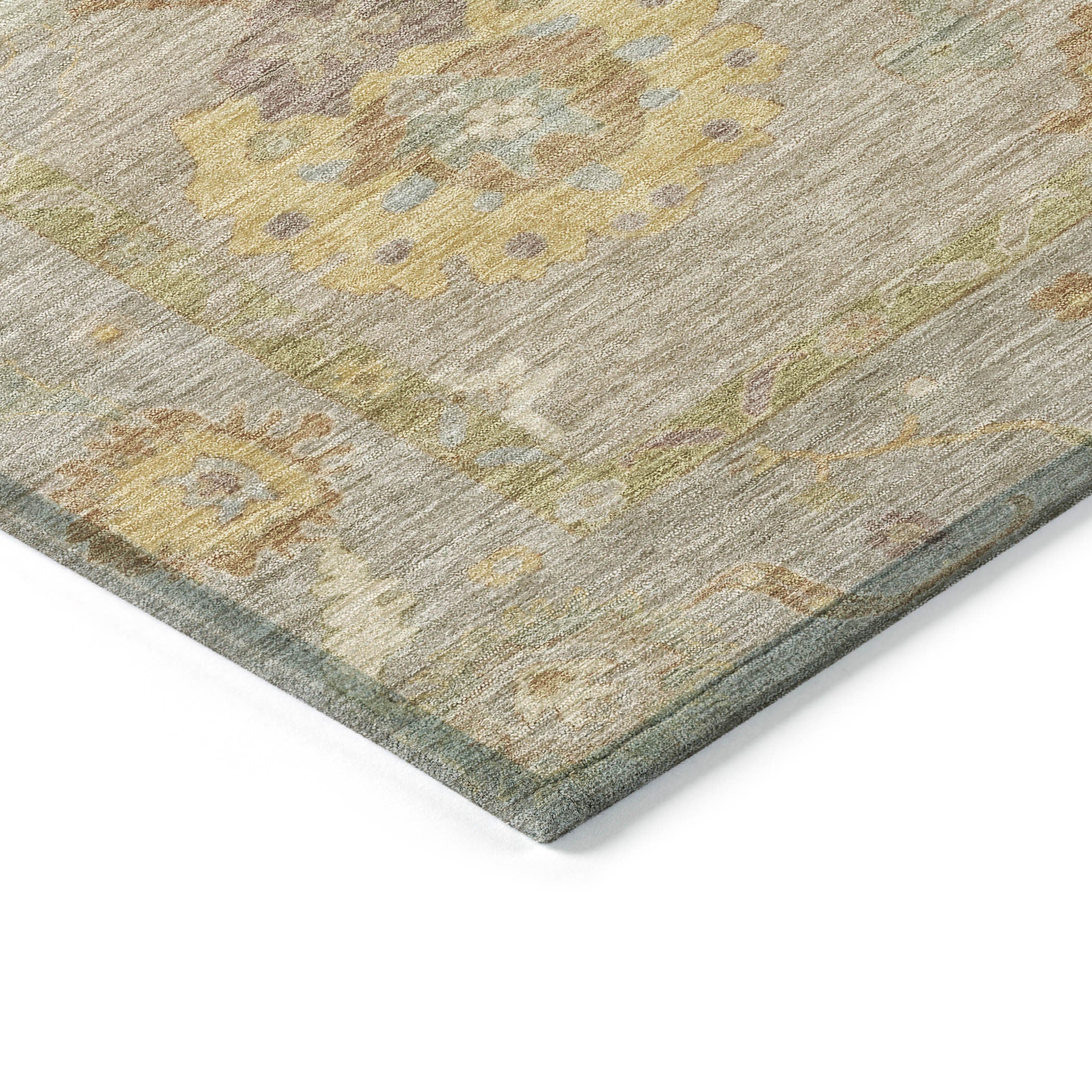5' X 8' Khaki And Gold Floral Medallion Washable Indoor Outdoor Area Rug - Sports & Outdoor