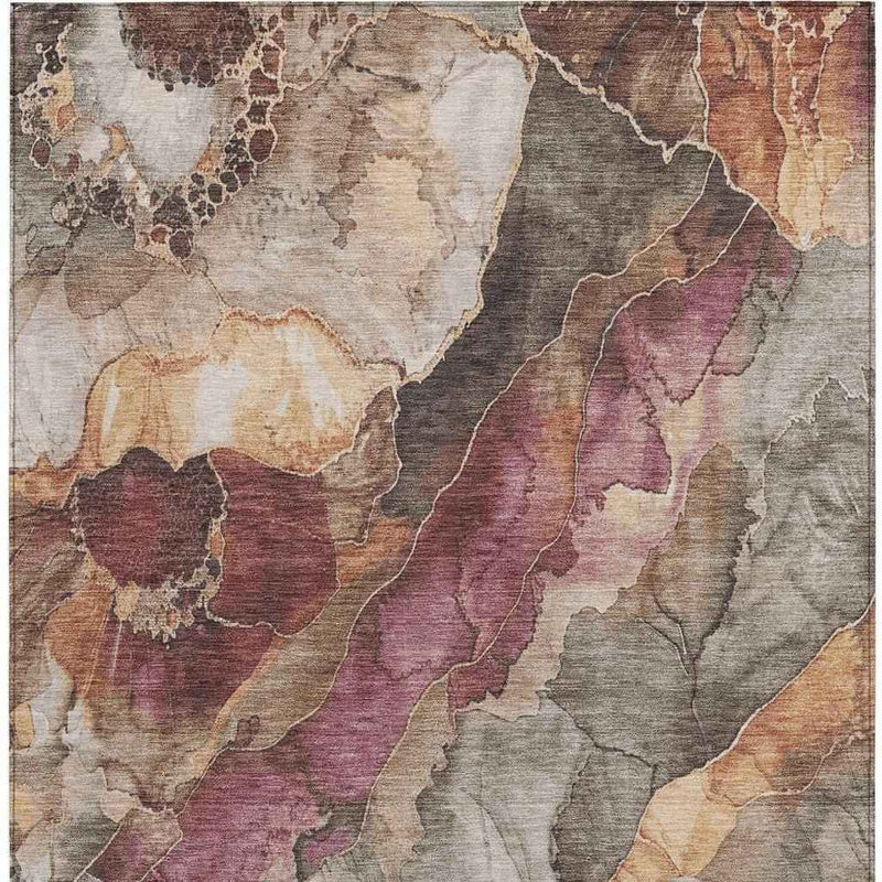 9' X 12' Khaki And Blush Floral Washable Indoor Outdoor Area Rug