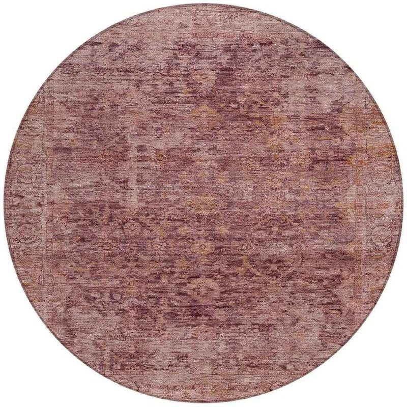 8' Merlot And Blush Round Abstract Washable Indoor Outdoor Area Rug