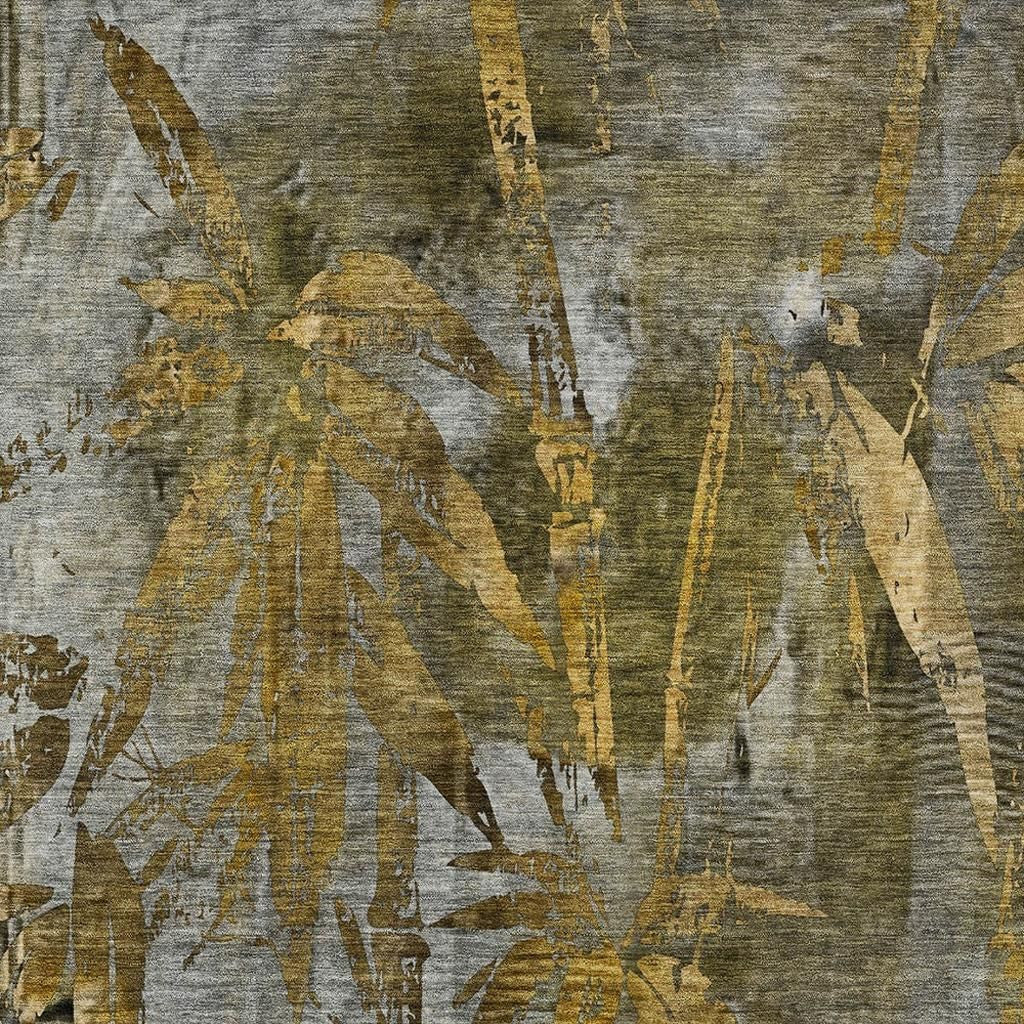 10' X 14' Pewter And Gold Botanical Leaves Washable Indoor Outdoor Area Rug - Sports & Outdoor