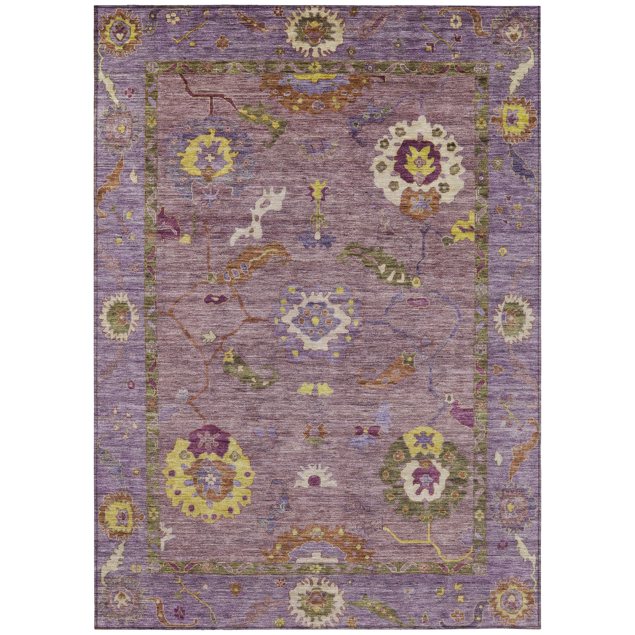 3' X 5' Merlot Plum And Gold Floral Medallion Washable Indoor Outdoor Area Rug - Sports & Outdoor