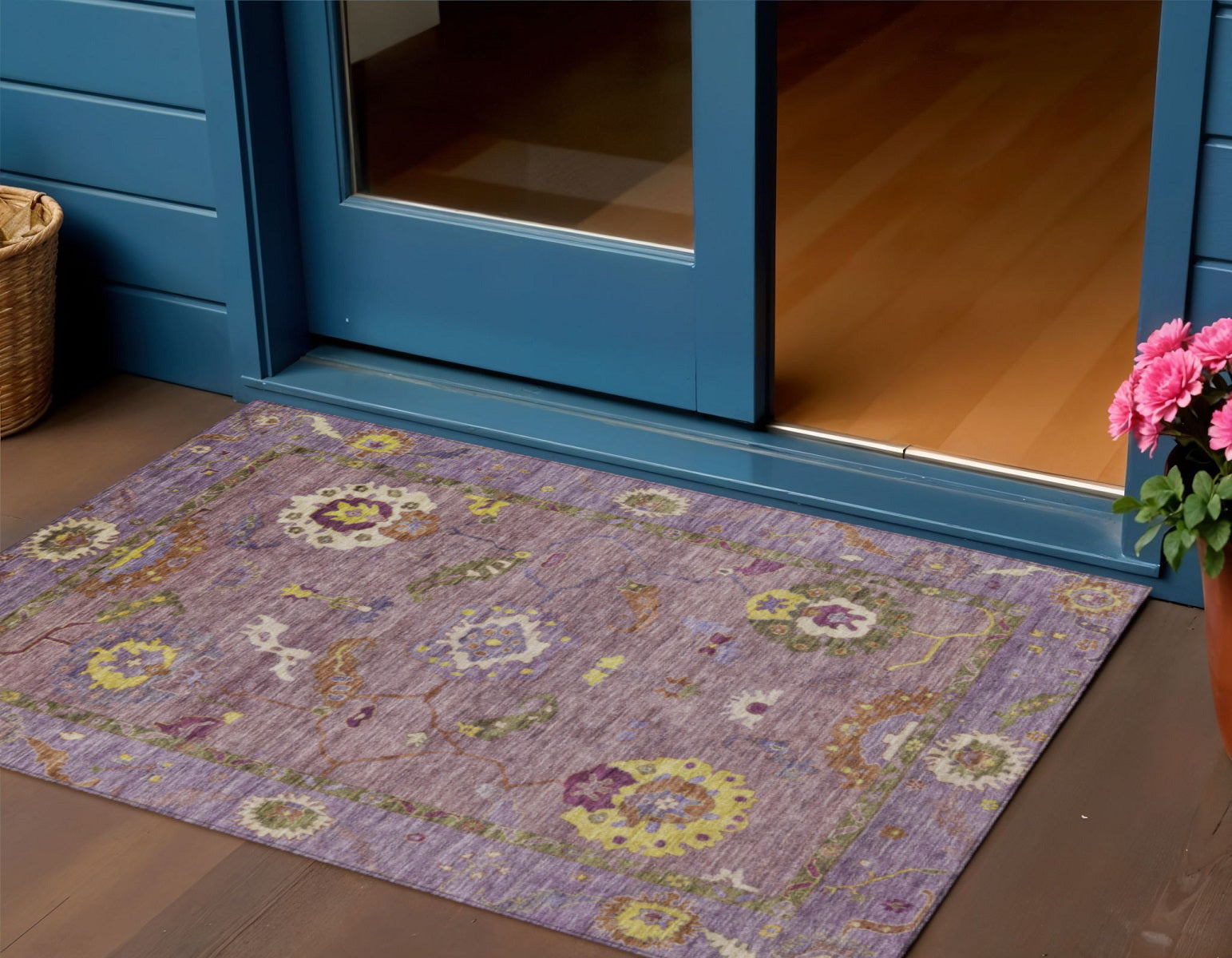 3' X 5' Merlot Plum And Gold Floral Medallion Washable Indoor Outdoor Area Rug - Sports & Outdoor