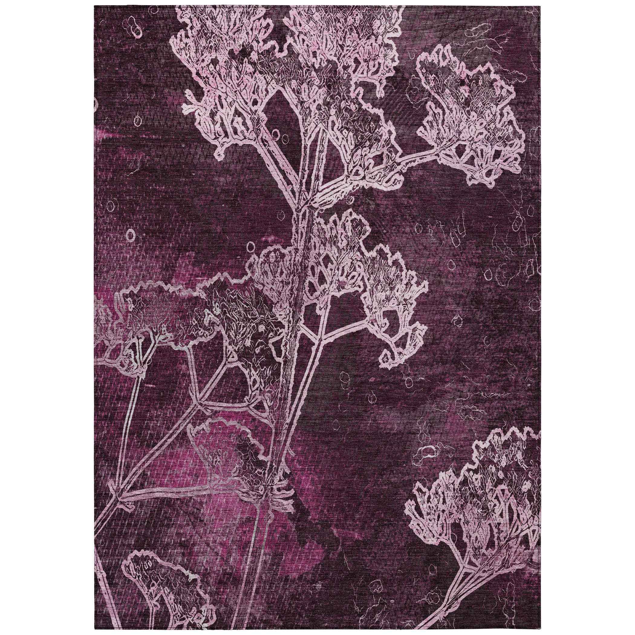 3' X 5' Eggplant And Plum Floral Washable Indoor Outdoor Area Rug