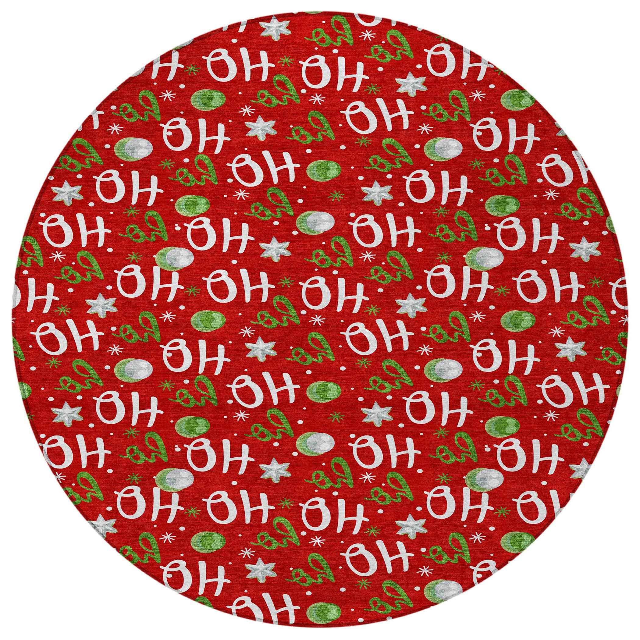 8' Red White And Green Round Polka Dot Washable Indoor Outdoor Area Rug