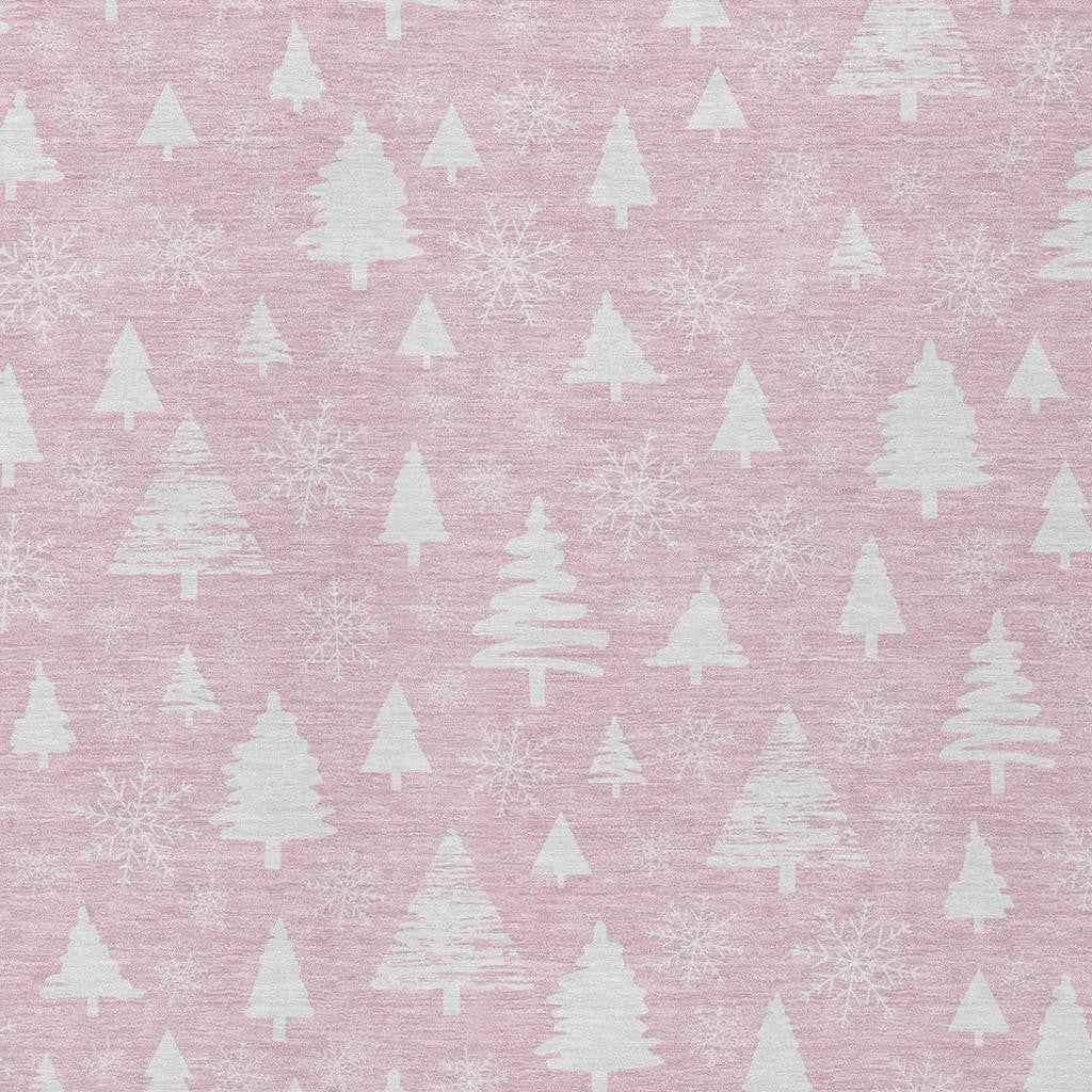 8' X 10' Pink And Ivory Botanical Leaves Washable Indoor Outdoor Area Rug