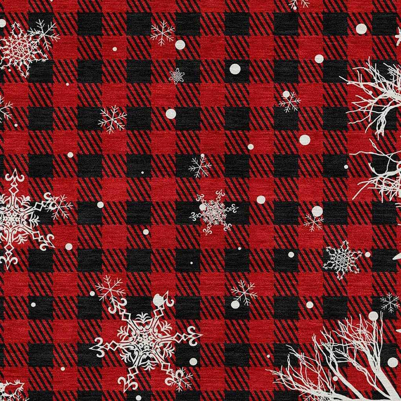 9' X 12' Red Black And Ivory Plaid Washable Indoor Outdoor Area Rug