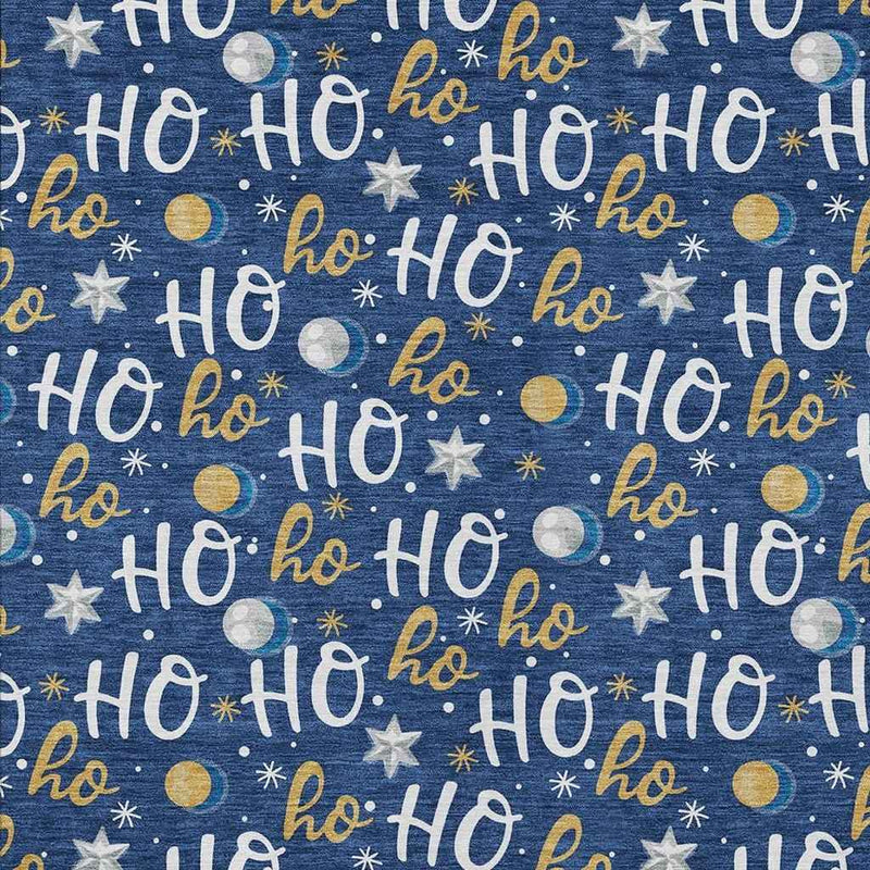 9' X 12' Navy Blue White And Gold Polka Dot Washable Indoor Outdoor Area Rug