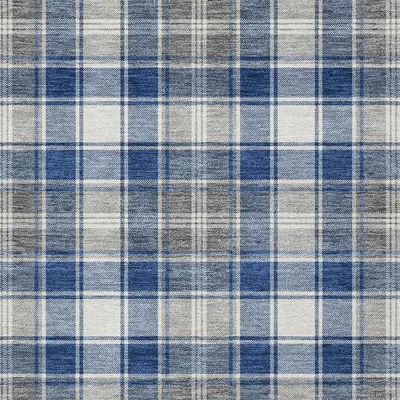 8' X 10' Navy Blue Ivory And Gray Plaid Washable Indoor Outdoor Area Rug
