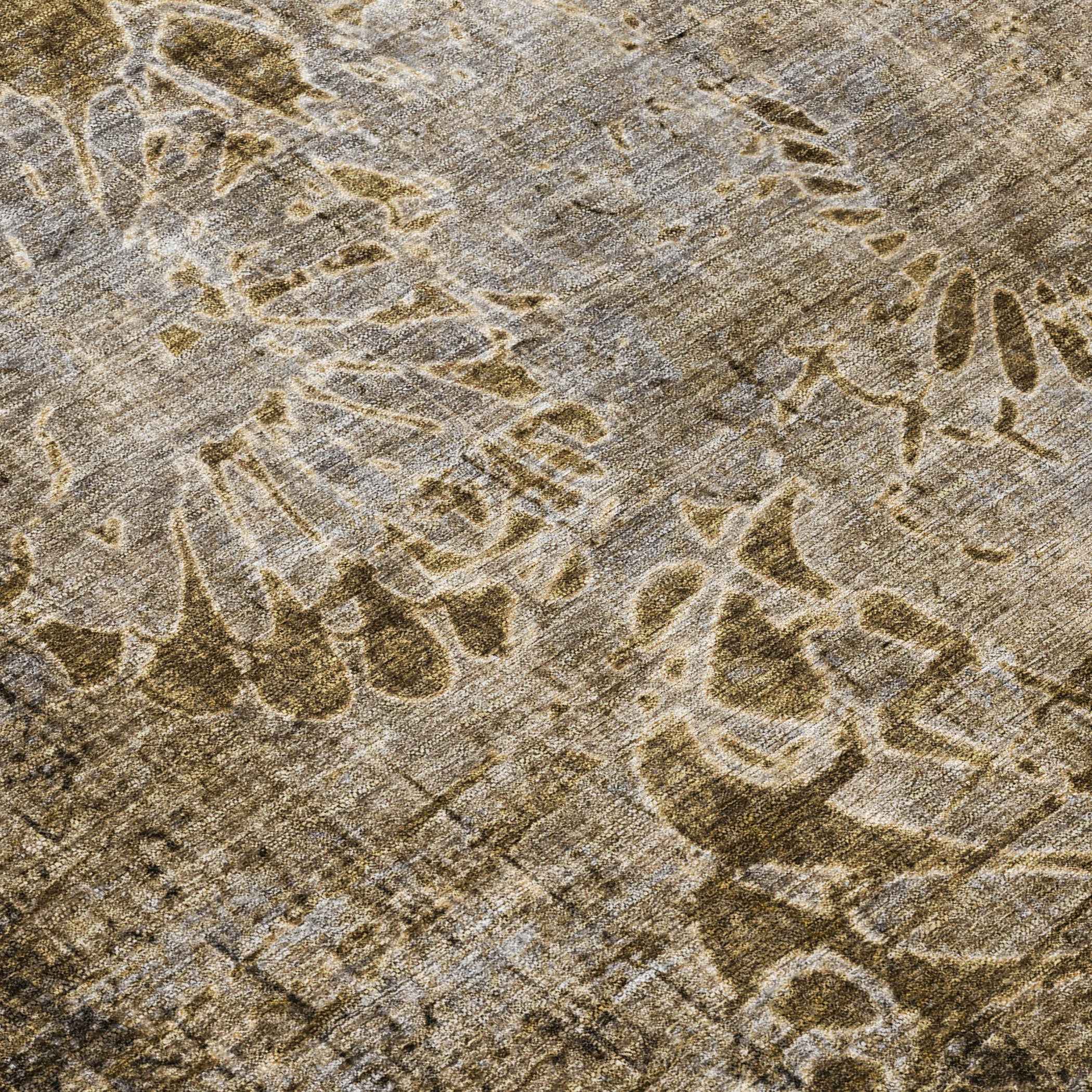 8' Brown And Beige Round Floral Washable Indoor Outdoor Area Rug