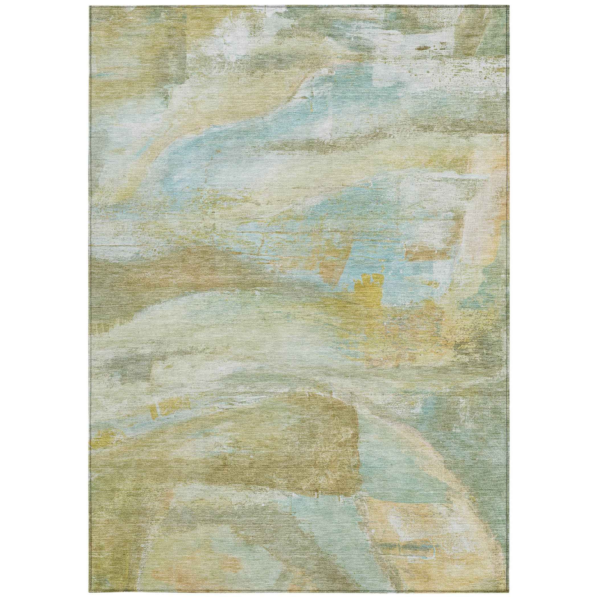 9' X 12' Beige Sky Blue And Ivory Abstract Washable Indoor Outdoor Area Rug